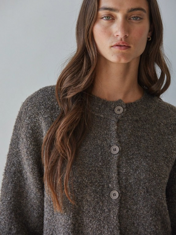 brown knit long sleeve sweater cardigan