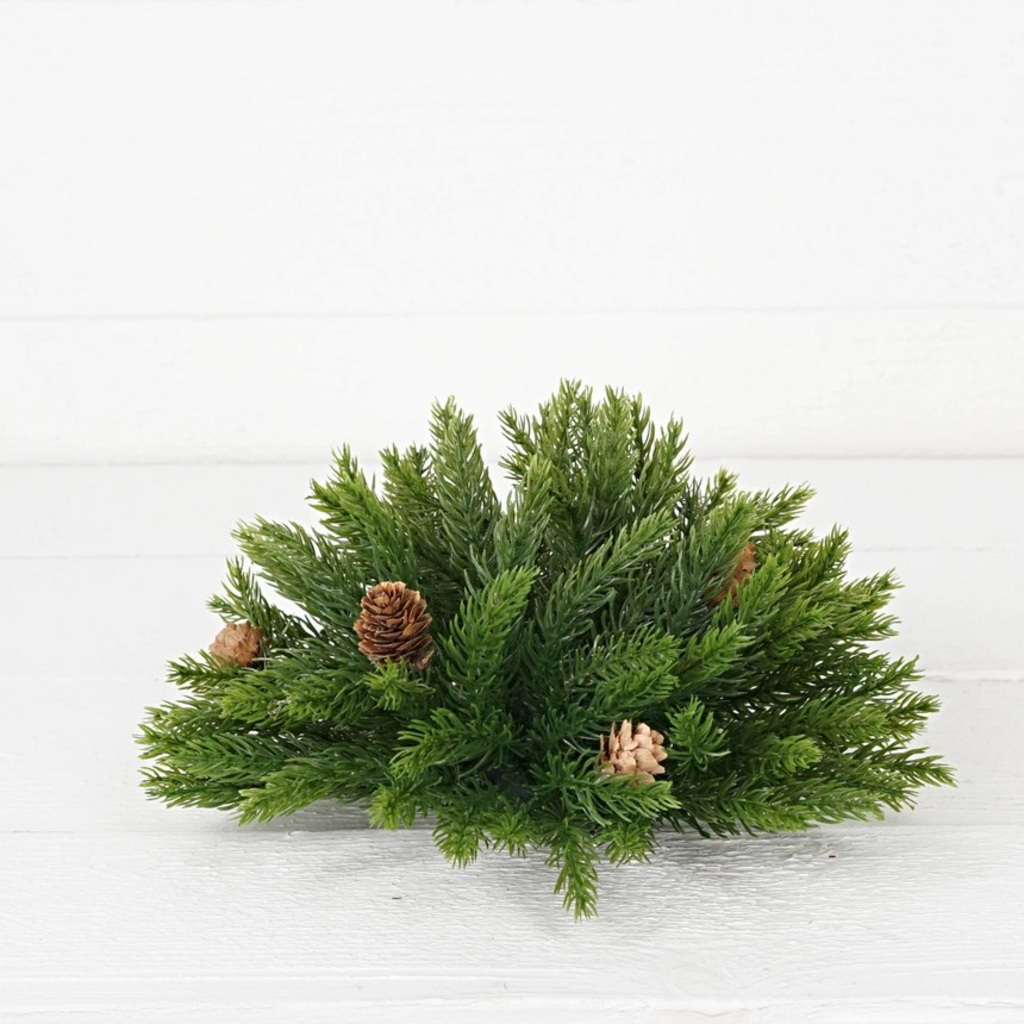 11" half sphere evergreen spruce with birchcone