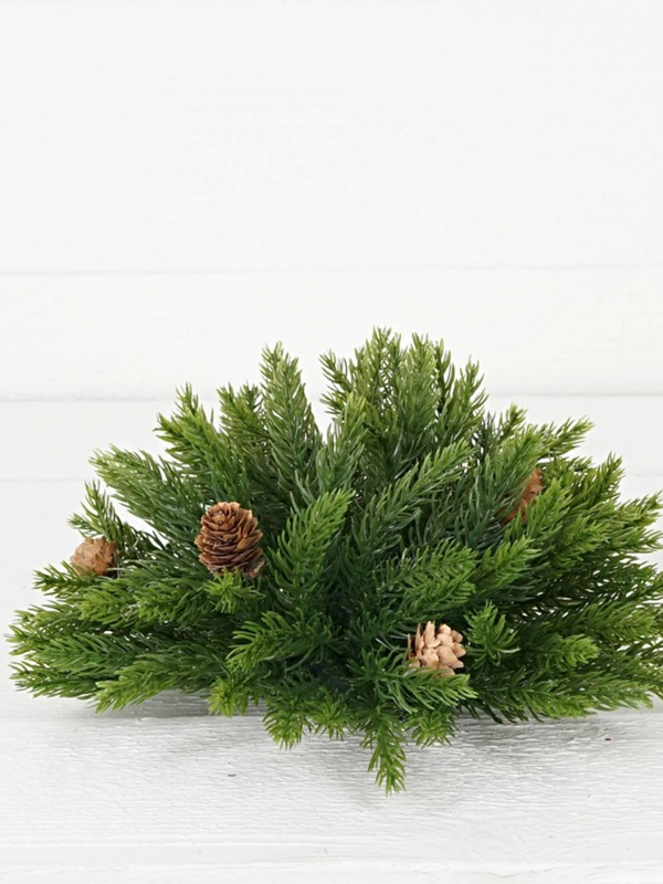 11" half sphere evergreen spruce with birchcone