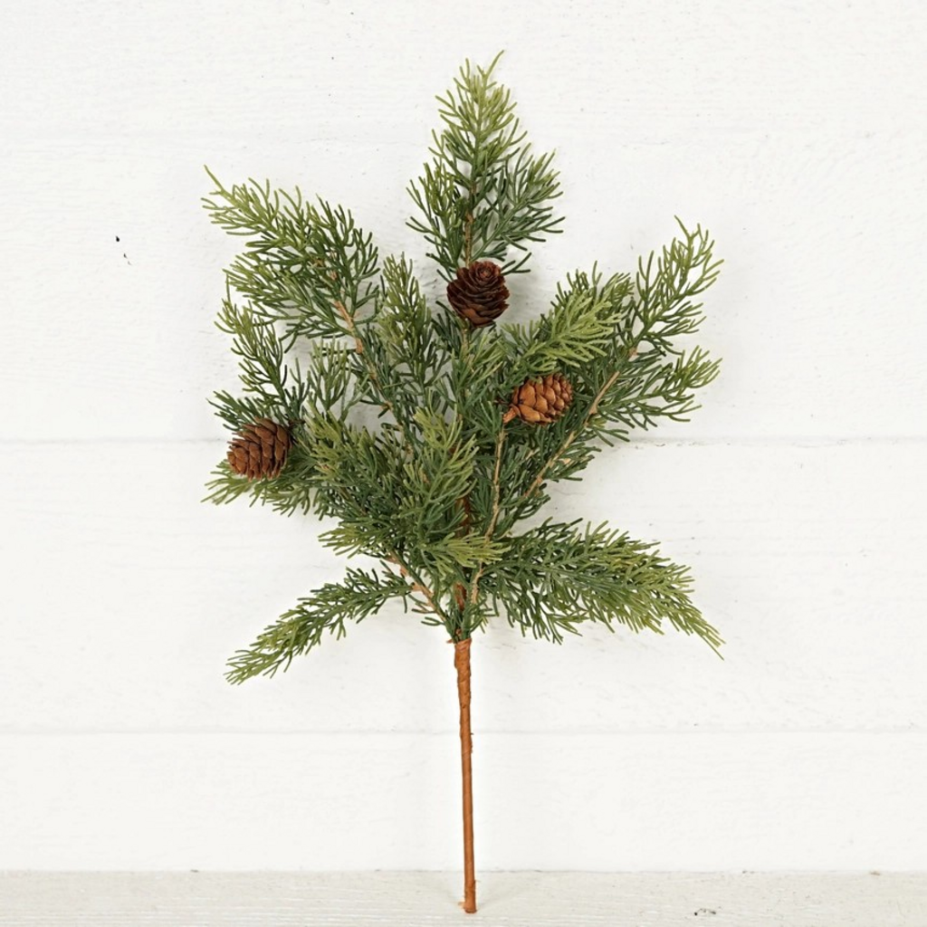15" pick soft touch evergreen cedar with birchcones