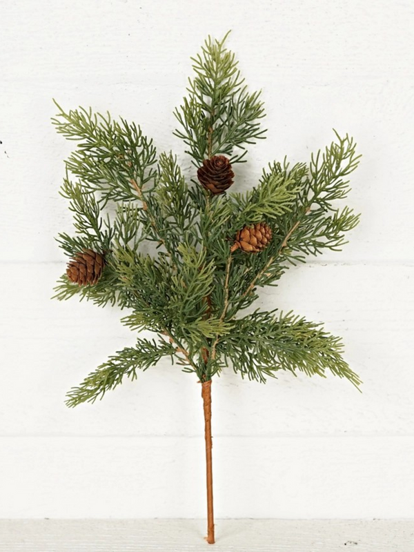 15" pick soft touch evergreen cedar with birchcones