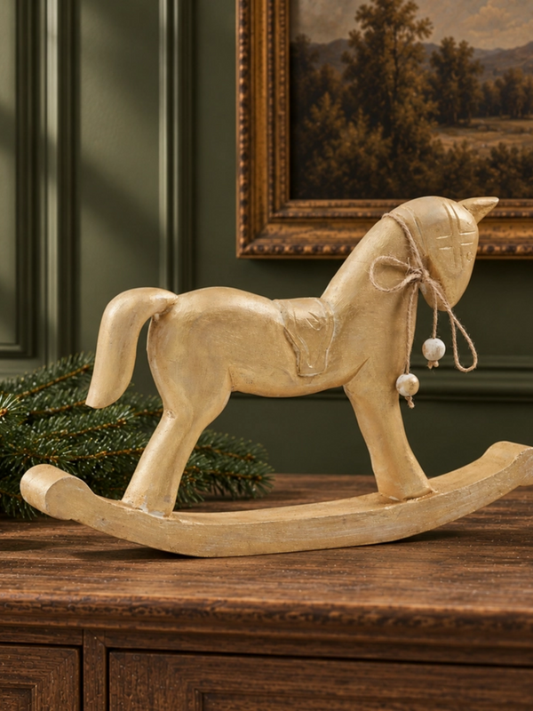 Brushed Gold Wooden Rocking Horse 9.5x15x1.5