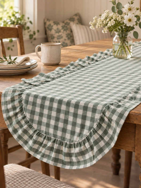 Green Gingham Table Runner 12x72