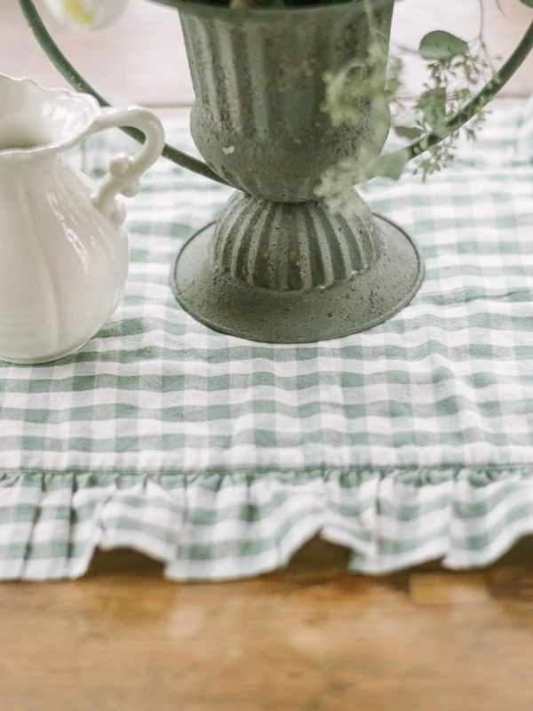 Green Gingham Table Runner 12x72