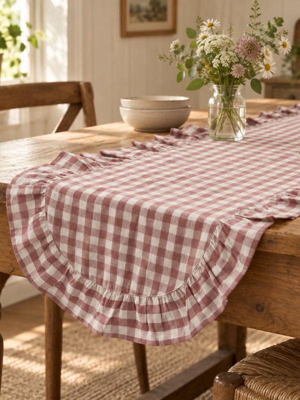 Dusty Rose Gingham Table Runner 12x48