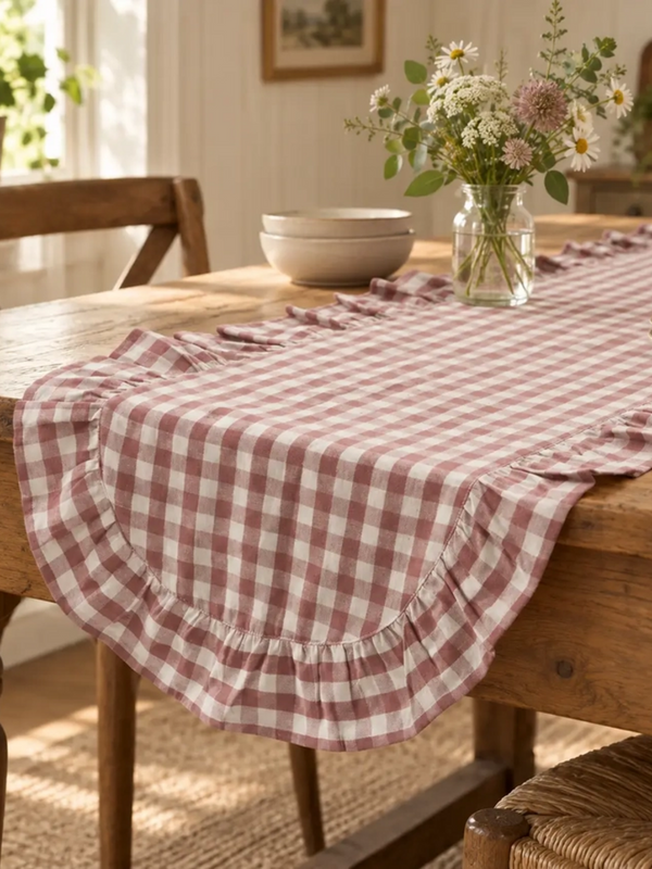 Dusty Rose Gingham Table Runner 12x72