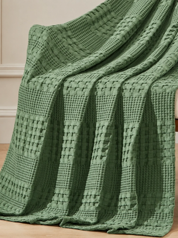 Waffle Weave Moss Green Cotton Throw Blanket 50x60