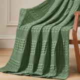 Waffle Weave Moss Green Cotton Throw Blanket 50x60