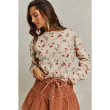 ivory floral print crewneck sweater