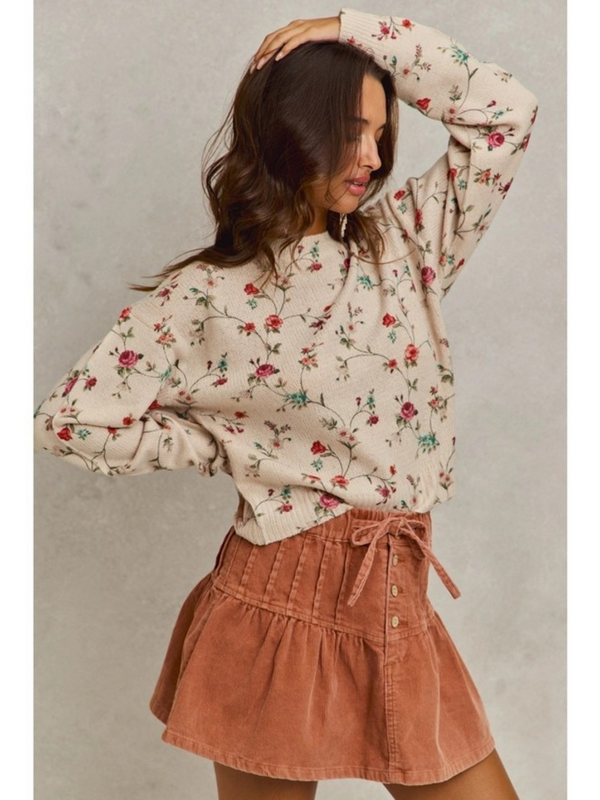 ivory floral print crewneck sweater