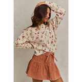 ivory floral print crewneck sweater