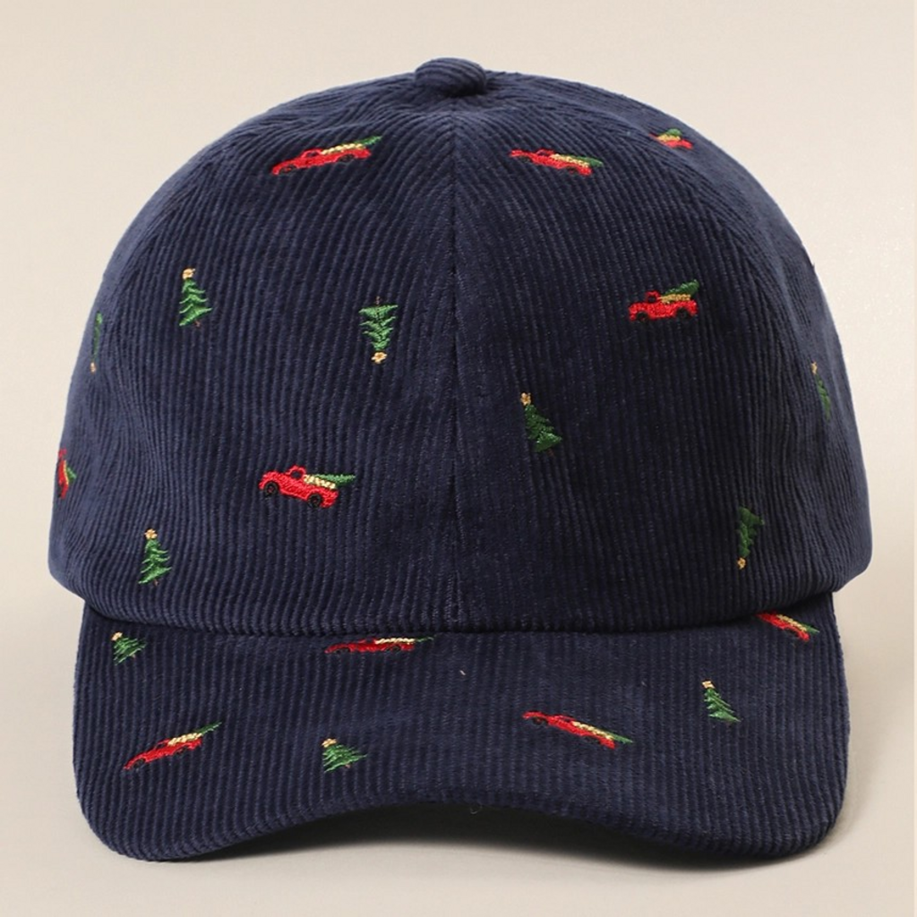 Christmas tree truck embroidered corduroy baseball cap