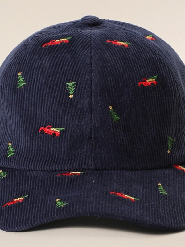 Christmas tree truck embroidered corduroy baseball cap