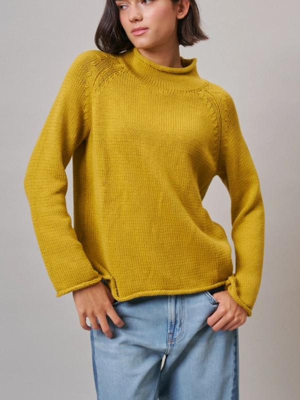 mustard mock neck cotton knit sweater