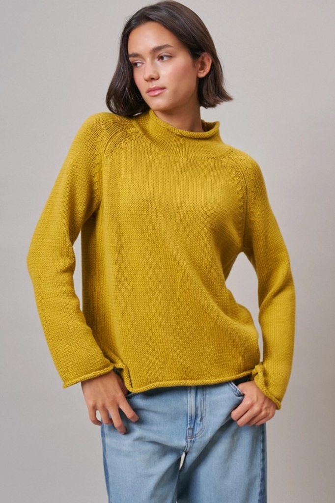 mustard mock neck cotton knit sweater