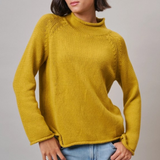 mustard mock neck cotton knit sweater
