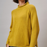 mustard mock neck cotton knit sweater