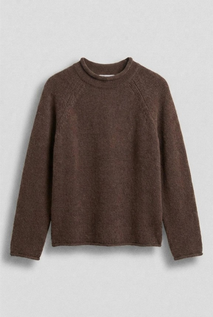 brown mock neck cotton knit sweater