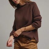 brown mock neck cotton knit sweater