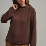 brown mock neck cotton knit sweater