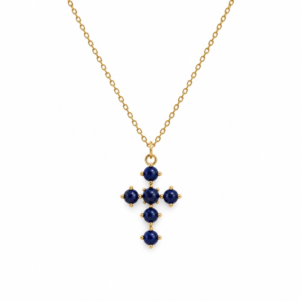 lapis blue natural stone cross pendant necklace