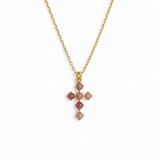 blush quartz natural stone cross pendant necklace
