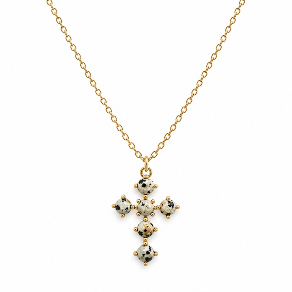dalmatian jasper natural stone cross pendant necklace
