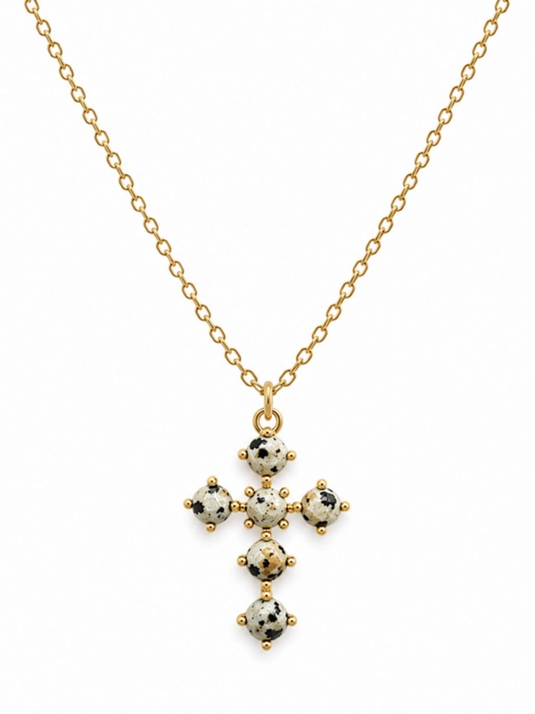 dalmatian jasper natural stone cross pendant necklace