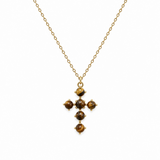 tiger's eye brown natural stone cross pendant necklace
