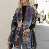 multi camel plaid pocket shawl