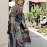 multi camel plaid pocket shawl