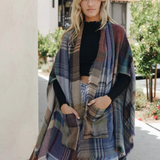 multi camel plaid pocket shawl