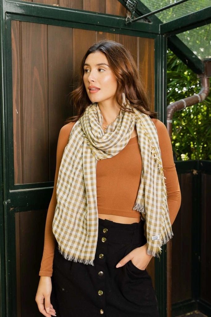 mustard buffalo check scarf