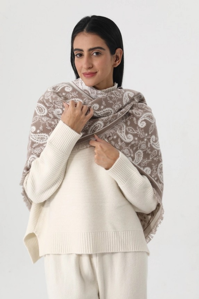mocha paisley print tassel triangle scarf warm shawl wrap