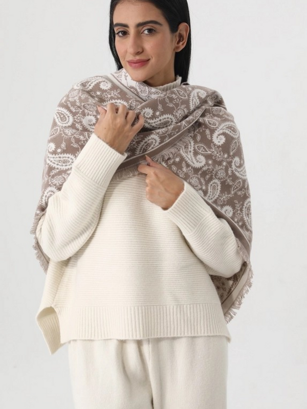 mocha paisley print tassel triangle scarf warm shawl wrap