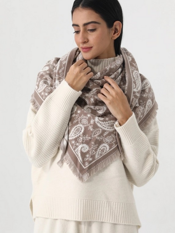 mocha paisley print tassel triangle scarf warm shawl wrap