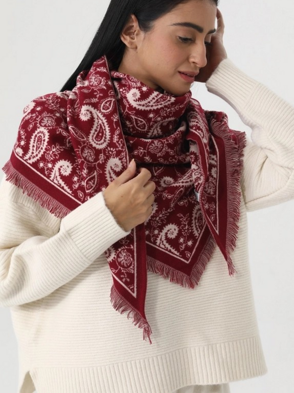 burgundy paisley print tassel triangle scarf warm shawl wrap
