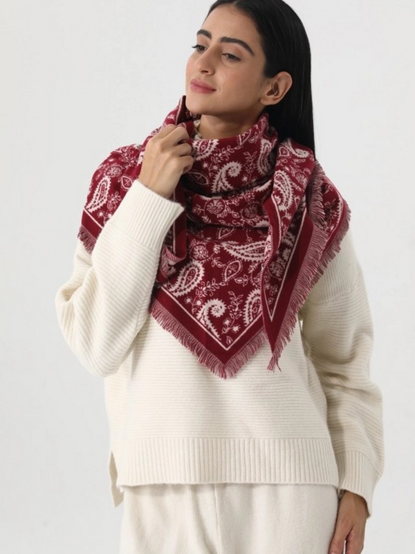 burgundy paisley print tassel triangle scarf warm shawl wrap