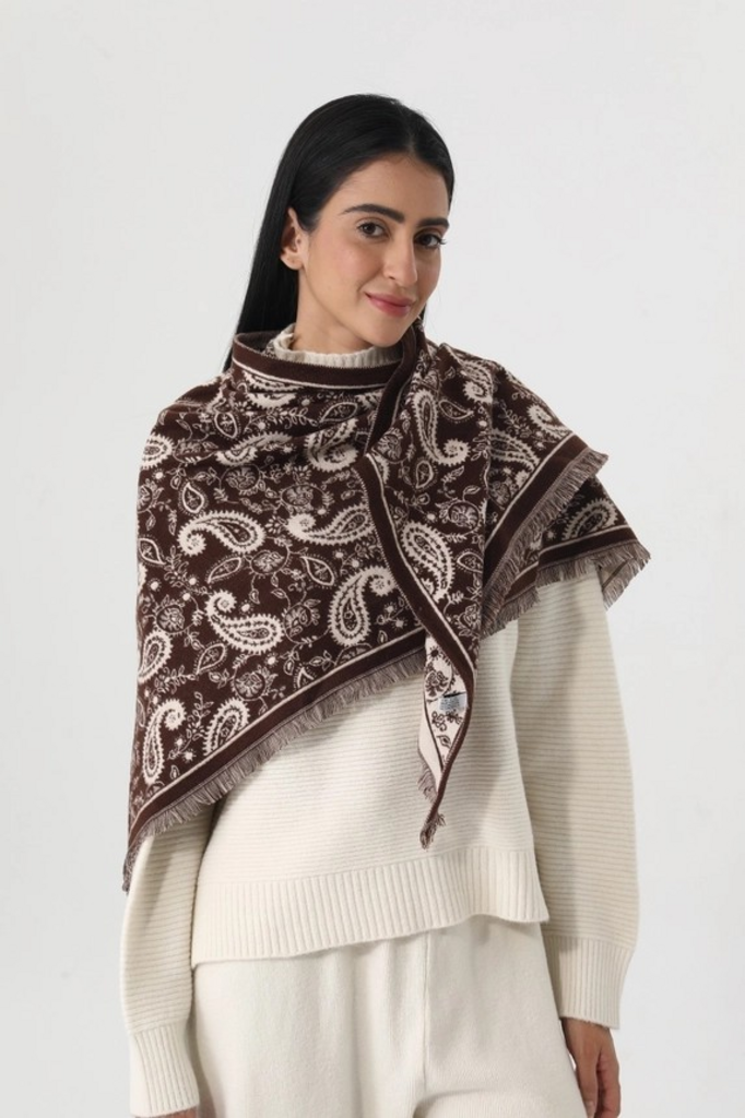 brown paisley print tassel triangle scarf warm shawl wrap