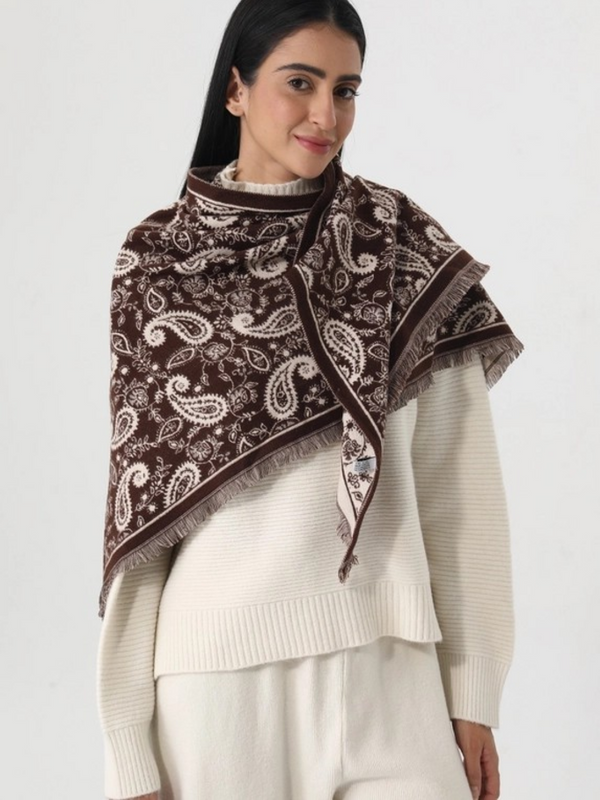 brown paisley print tassel triangle scarf warm shawl wrap