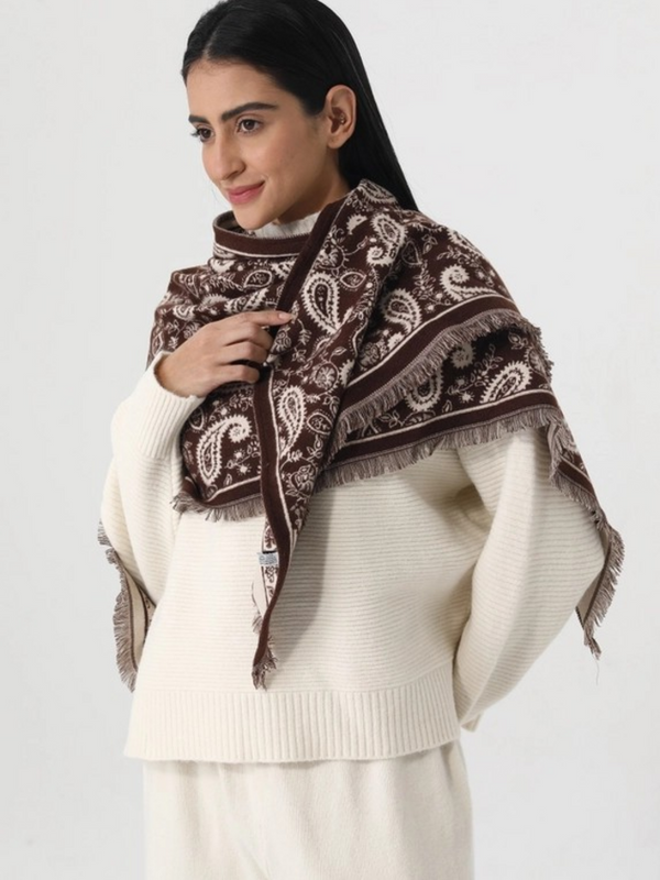 brown paisley print tassel triangle scarf warm shawl wrap