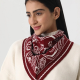 burgundy paisley knit triangle scarf multi wear head wrap