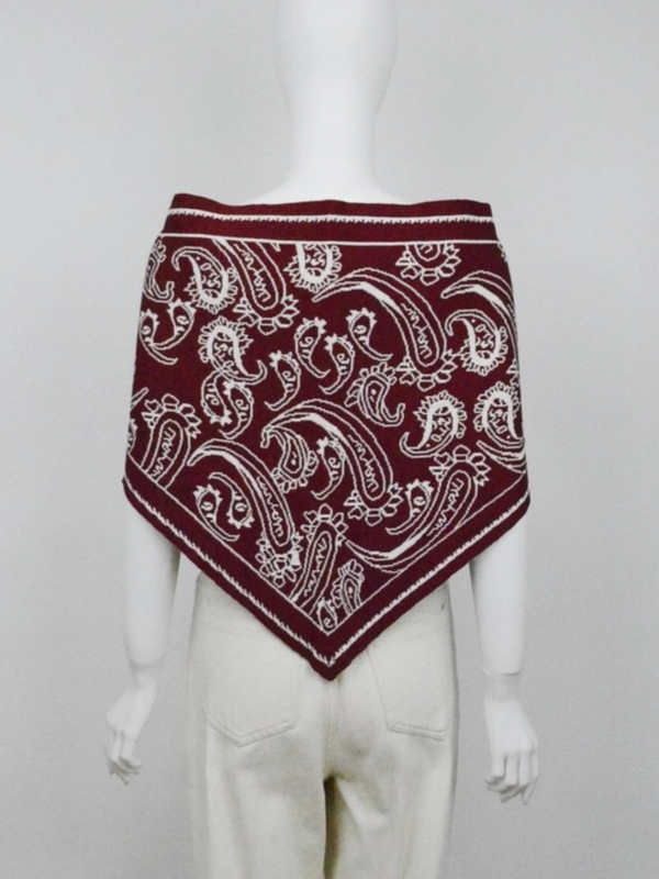 burgundy paisley knit triangle scarf multi wear head wrap