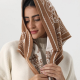 mocha paisley knit triangle scarf multi wear head wrap