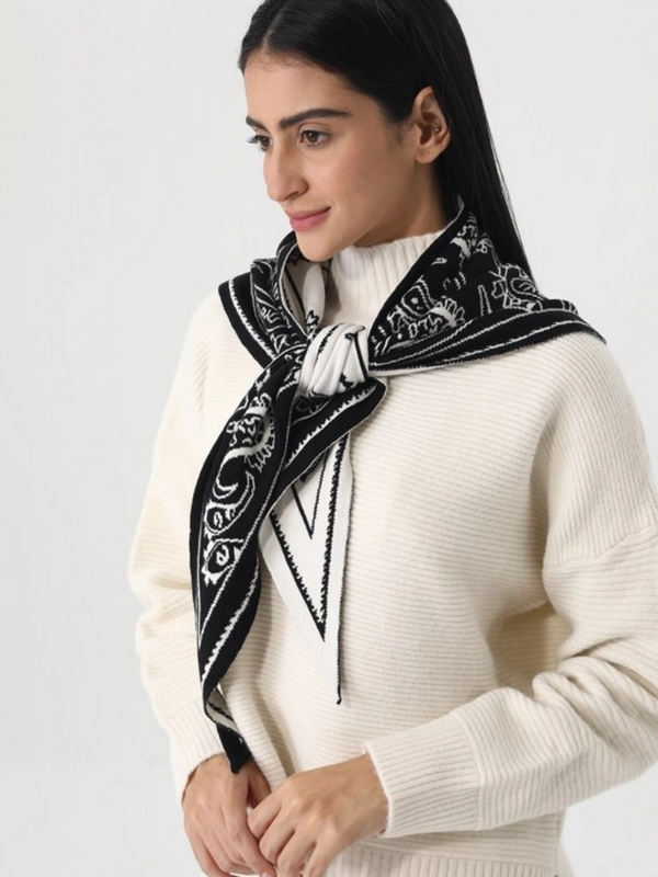 black paisley knit triangle scarf multi wear head wrap