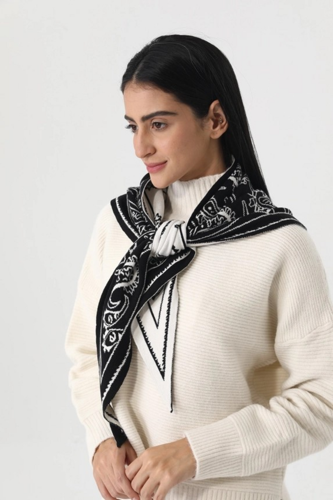 black paisley knit triangle scarf multi wear head wrap