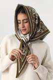 olive paisley knit triangle scarf multi wear head wrap