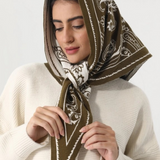olive paisley knit triangle scarf multi wear head wrap