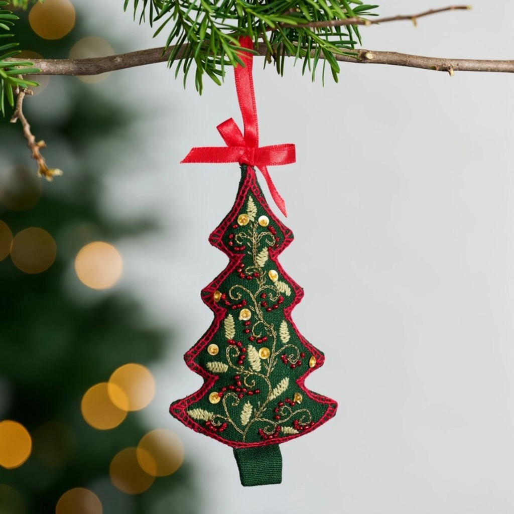 Adorned Christmas Tree Embroidered Ornament