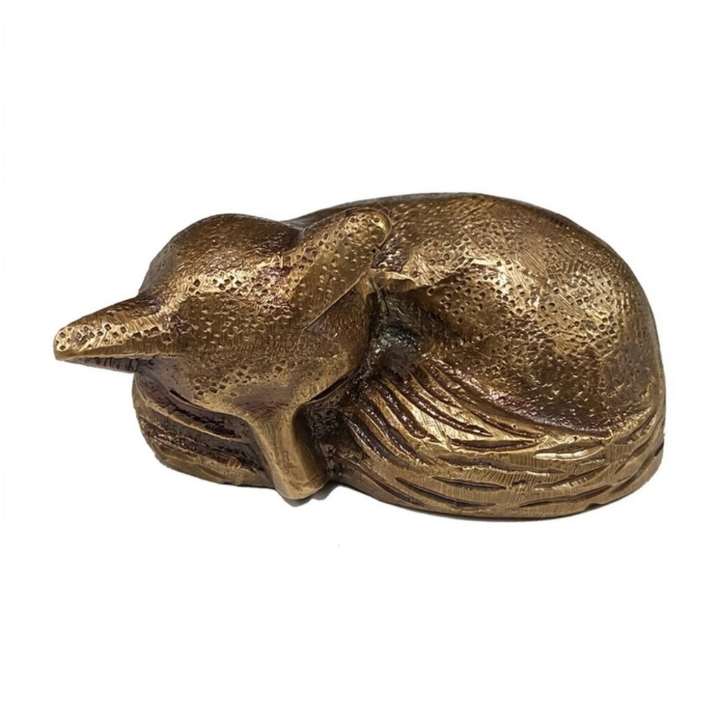 antiqued brass sleeping fox tabletop decor
